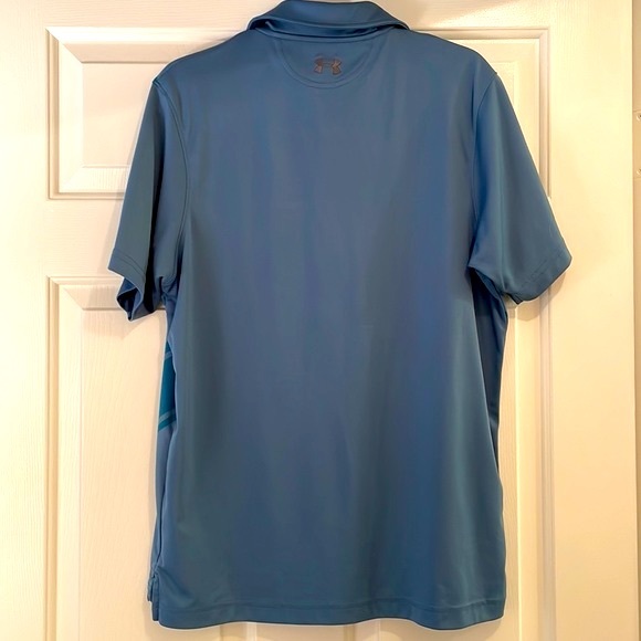 ⭐️SOLD- Men’s Under Armour Blue Striped Regular Heatgear Polo - size Large - Picture 8 of 12